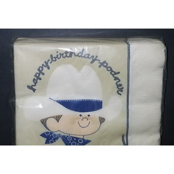 VTG Happy Birthday Podner Cowboy Luncheon Napkins 3 ply 13.5" x 13.5" Contempo - Picture 2 of 4